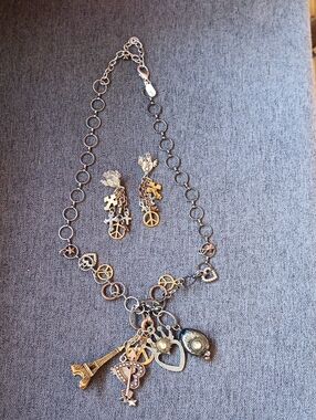 Treska Gold and Silver Mixed Charm Necklace with Matching Earrings